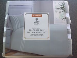 West Park Hotel Luxury Contrast Cuff Pintuck S/king Duvet Set 100% Cotton Sateen