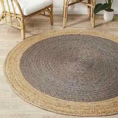 Jute Round Rug Reversible Braided Area Rag Rug Hardwood Floors Woven Fabric - Image 1 of 4
