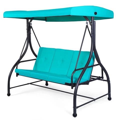 Converting Outdoor Swing Canopy Hammock 3 Seats  Patio Deck Furniture Turquoise Cover
