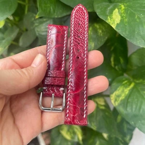 22/20 mm Padded  RED Genuine OSTRICH Leg LEATHER SKIN WATCH STRAP BAND - Picture 1 of 11