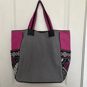 Vera Bradley Canterbury Magenta Large Open Tote Bag Travel Black Gray Fuscia - Picture 1 of 5