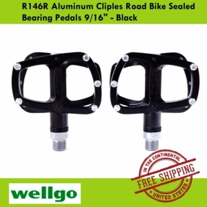 Wellgo R146R Aluminum Cliples Road Bike Sealed Bearing Pedals 9/16" - Black - Picture 1 of 2