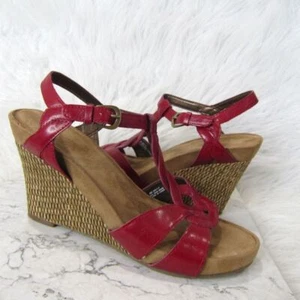 Aerosoles Fabuplush Womens Size 9 M Wedge Heel Sandals Red Strappy Open Toe - Picture 1 of 8