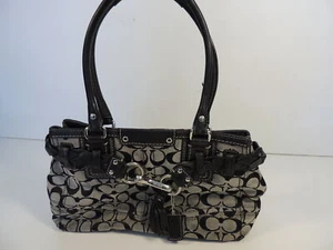 Coach Handbag Purse Bag Black Grey Signature Silver Hardware 2 Leather Handle - Picture 1 of 11