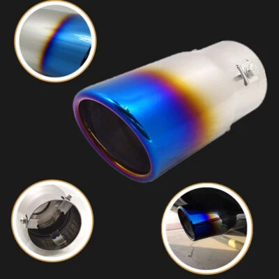Car Rear Exhaust Pipe Muffler Tip Tail Throat Liner Stainless Steel Burning Blue - Image 1 of 4