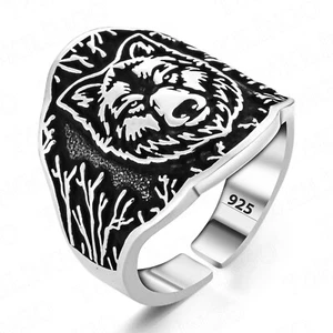 925 Sterling Silver Adjsutable Wolf Head Archer Thumb Men's Ring - Picture 1 of 6
