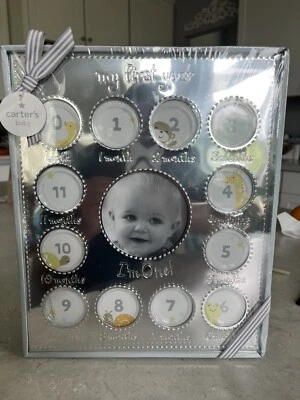 *NEW* Carter’s My First Year Silver Picture Frame In Box Shower Gift Boy Girl - Image 1 of 4