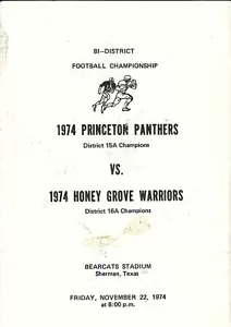 Princeton Panthers 1974 - Programa de fútbol americano de playoffs de la escuela secundaria de Texas - Imagen 1 de 1
