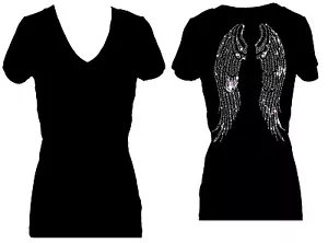 CAMISETA DE MANGA CORTA ALL RHINESTONE ANGEL WINGS CUELLO EN V - Imagen 1 de 4