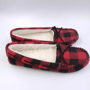 Unisex Kids Red Bow Faux Fur Slip On Plaided Moccasin Flat Shoes Size 7-8 - Picture 1 of 9