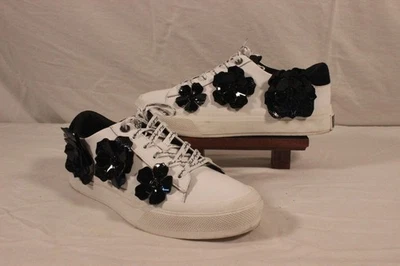 Karl Lagerfeld Paris White Low-Top Sneakers With Black Floral Embellishments Wom - Image 1 of 4