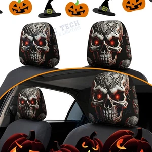 Universal Evil Skul Grin Costume Front Seat Head Rest Cover Auto Car Accessories - Picture 1 of 11