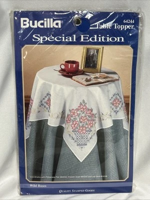 Bucilla Special Edition Stamped Cross Stitch Wild Roses Table Topper 64244 - Image 1 of 4