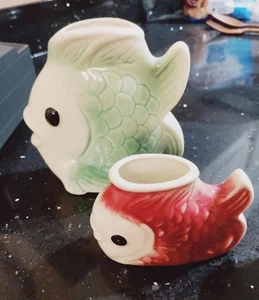 VTG Mid Century Ceramic PR Fish Planters Vases(2) California Pottery MINT FREESH - Picture 1 of 8