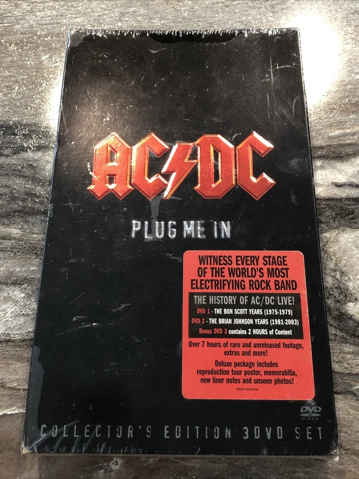 AC/DC Plug Me In Collector’s Edition 3 DVD Box Set Book 3 Discs New Sealed 7hrs! - Image 1 of 4