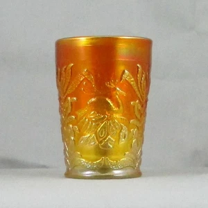 FENTON FLUFFY PEACOCK MARIGOLD CARNIVAL GLASS TUMBLER - Picture 1 of 5