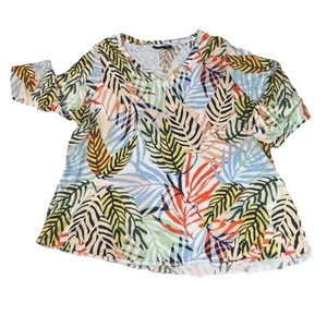 Tahari Baumwolle T-Shirt Popover V-Ausschnitt Damen 2X Kurzarm Tropical Print Beachy - Bild 1 von 8