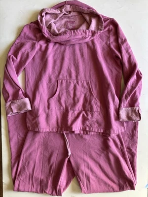 Pajamagram 2 Pc Set Sweatshirt Cowl Neck Top & Sweatpants Sleep Pants Sz M Pink  - Image 1 of 4