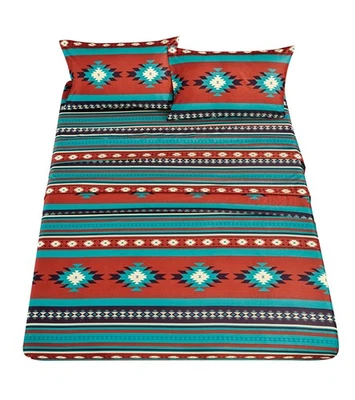 Prescott 4-Piece Southwestern Geometric Tribal Multicolor Red Teal Beige Shee... - Image 1 of 4