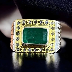 Grüner Smaragd Ring Silber Herren, 925 Sterling Silber Herren echter grüner Smaragd - Bild 1 von 3