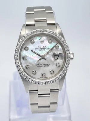 Rolex Oyster Date 34mm 15200 Pearl MOP Diamond Dial & Diamond Bezel Datejust Box - Image 1 of 4