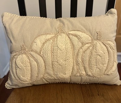 Rachel Ashwell Shabby Chic Rectángulo 20"x14" Marfil Tejido Calabaza Almohada Otoño Foto 1 de 4