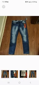 NWT WT02 VT Double Blue Distressed Jeans 36X32 - Picture 1 of 4