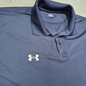 Under Armour Polo Shirt Mens Large Blue Embroidered Performance Polo Golf Preppy - Picture 1 of 9
