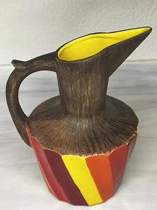 MCM Brayton’s California Pottery Large Pitcher Red Orange Yellow #V-15 Early - Picture 1 of 14