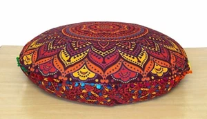 24" in Round Floor Cushion Cover Indian Mandala Meditation Seating Pillow Covers - Picture 1 of 4