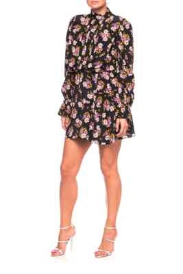 Zadig & Voltaire Rabbi Peonies Black Pleated Floral High Neck Mini Dress, Size S - Image 1 of 4