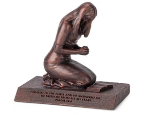 NEW Praying Woman Seeking God Bronzelike Finish 4.5 x 2.75 Cast Stone Mounted Sc - Picture 1 of 3