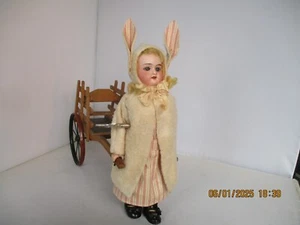 12" Antique Wind-Up German Toy - Girl Pulling Wood Cart - Picture 1 of 5