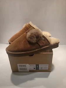 Bearpaw Suede Wool Lina Slide-In Slipper Mules Hickory Brown Size 8 New - Picture 1 of 10