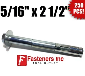 (Qty 250) 5/16" x 2-1/2" Hex Head Concrete Sleeve Anchor Zinc Plated - Picture 1 of 3