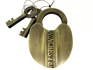 Antiker Stil rustikal 3" Messing Winchester Torschloss Vorhängeschloss mit 2 Arbeitsschlüsseln - Bild 1 von 4