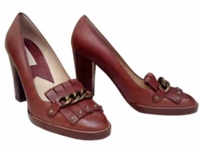 MICHAEL KORS Italy JANE Camel Womens Sz 6.5 Leather Block Heel Loafers Shoes Y2K - Image 1 of 4
