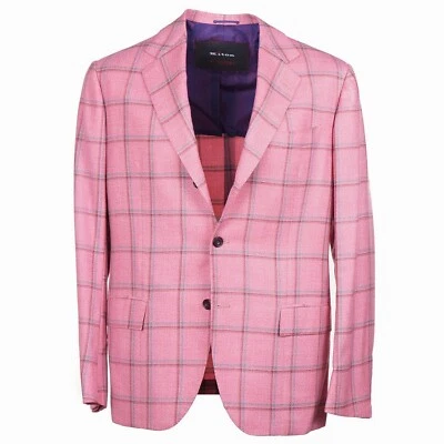 Kiton Pink-Burgundy-Blue Windowpane Check Cashmere Sport Coat Classic 40R NWT - Image 1 of 4