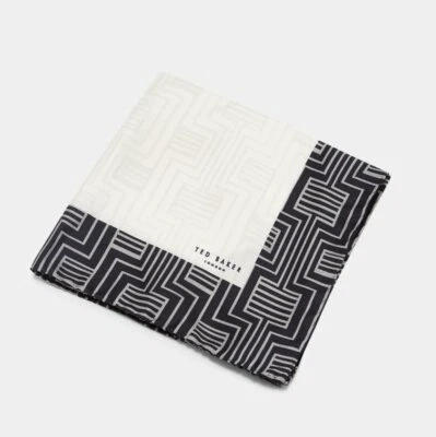 Ted Baker HYTHE $49 Navy Geo Print Silk Pocket Square BNWT Handkerchief - Image 1 of 2