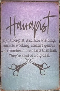 NEW Metal Sign Hairapist 12x8in Scissors Beauty Salon Hair Dresser Therapist - Picture 1 of 1