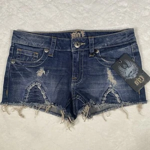 SPJ Denim Jean Shorts Cut Offs Frayed Distressed Festival Low Rise Juniors Sz XS - Picture 1 of 8