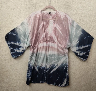 RaviYa женщин платье 2 X розовый галстук краситель вискозы расклешенный 3/4 рукав погружения V шеи повседневный - Изображение 1 из 4