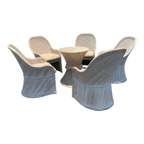 Sculptural Split Reed Dining Dining Set Rattan Barrel Crespi Style Cover