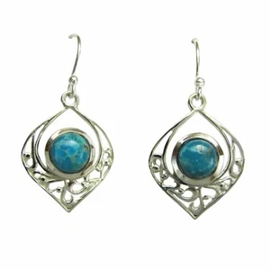 EARRINGS Sterling Silver Earrings w Arizona Turquoise Stones Filigree by S&F - Picture 1 of 4