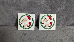 Vintage 1981 Jasco Santa Checking His List Trivets Made In Taiwan - Picture 1 of 2