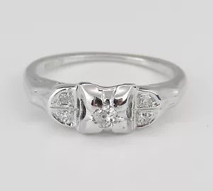 Antique Vintage Genuine Natural Diamond Engagement Ring 14K White Gold Size 4.75 - Picture 1 of 5