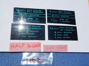 Wurlitzer 3100 3200 Coin Denomination Labels Without Golden Bar - 4 different - Picture 1 of 1