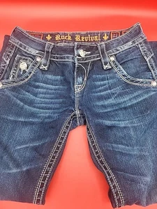 Rock Revival Adele Straight Low-Rise Cotton Blend Blue Jeans Size 27 31” - Picture 1 of 4