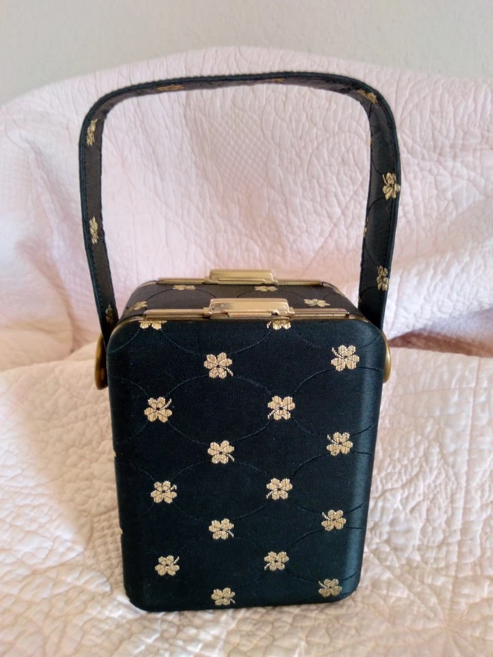 Cartera LIN*BREN De Colección Años 50 RARA Negra y Dorada Brocado Satinado, Compacta + (WVP13) Foto 1 de 4