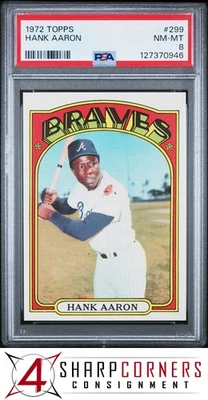 1972 TOPPS #299 HANK AARON Braves 名人堂 PSA 8 — 第 1/3 张图片